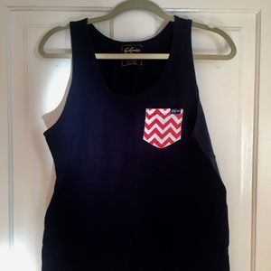 CAPE CRABBERS Navy and Red Chevron Pocket Tank Top